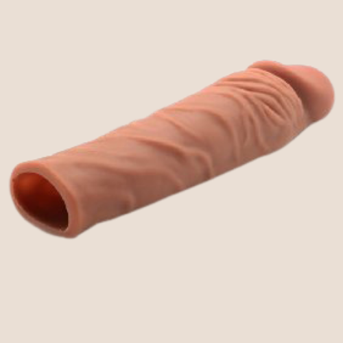 Realistic Penis Extender/  Penis Sleeve 7.4 Inches Flesh Brown