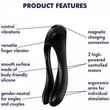 Load image into Gallery viewer, SATISFYER CANDY CANE FINGER VIBRATOR/ CLITORAL AND  G-spot  VIBRATOR   – BLACK
